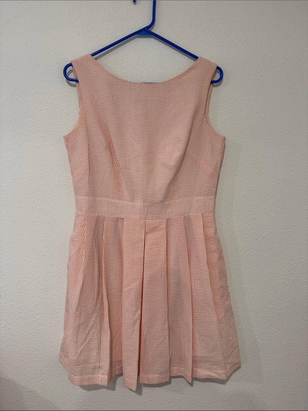 Jolie & Elizabeth Large Sleeveless Pink Pleated Fit-and-Flare Seersucker Dress